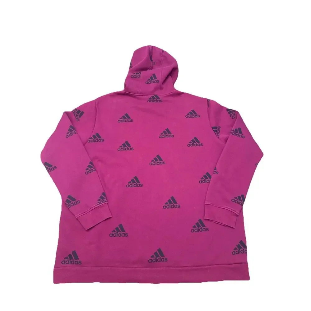 Adidas All Over Logo Hoodie Mens L Burgundy Pullover Sweatshirt